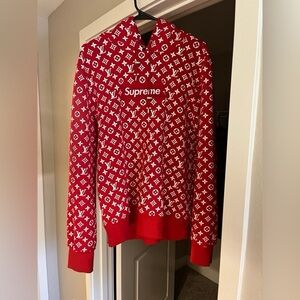 Supreme X Louis Vuitton Red Box Logo  Monogram Hoodie